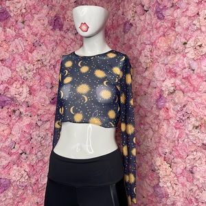 Moon Star Galaxy Mesh Crop Sheer Top Romwe